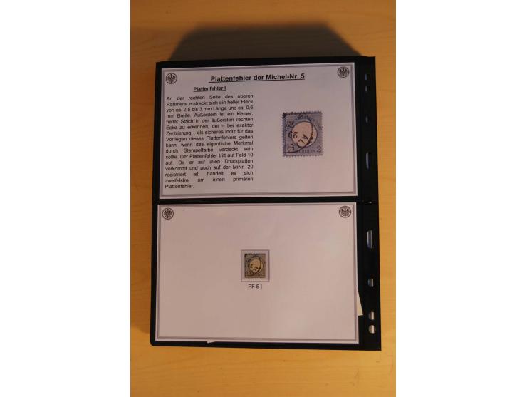 1872/74, große Plattenfehler-Sammlung Brustschilde, gestempelt, in 3 Bänden optisch sehr schön präsentiert mit ca. 300 Platte