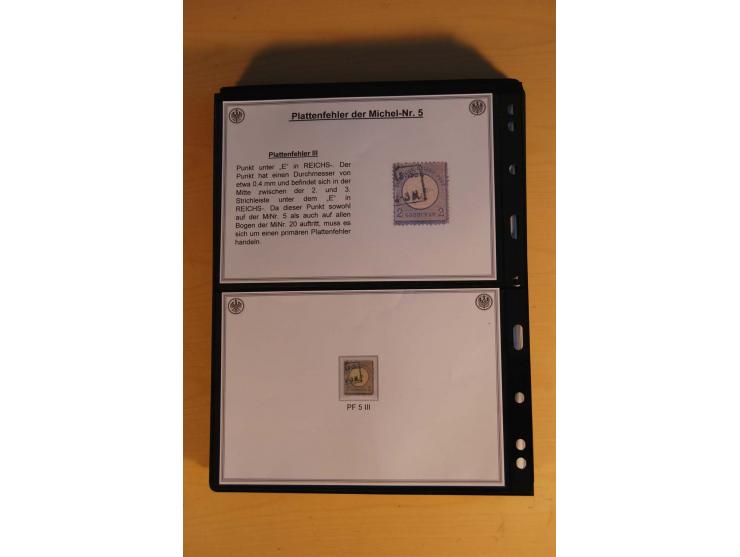 1872/74, große Plattenfehler-Sammlung Brustschilde, gestempelt, in 3 Bänden optisch sehr schön präsentiert mit ca. 300 Platte