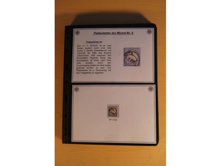 1872/74, große Plattenfehler-Sammlung Brustschilde, gestempelt, in 3 Bänden optisch sehr schön präsentiert mit ca. 300 Platte