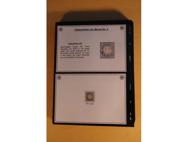 1872/74, große Plattenfehler-Sammlung Brustschilde, gestempelt, in 3 Bänden optisch sehr schön präsentiert mit ca. 300 Platte