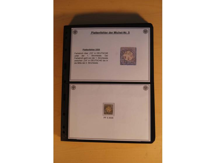 1872/74, große Plattenfehler-Sammlung Brustschilde, gestempelt, in 3 Bänden optisch sehr schön präsentiert mit ca. 300 Platte