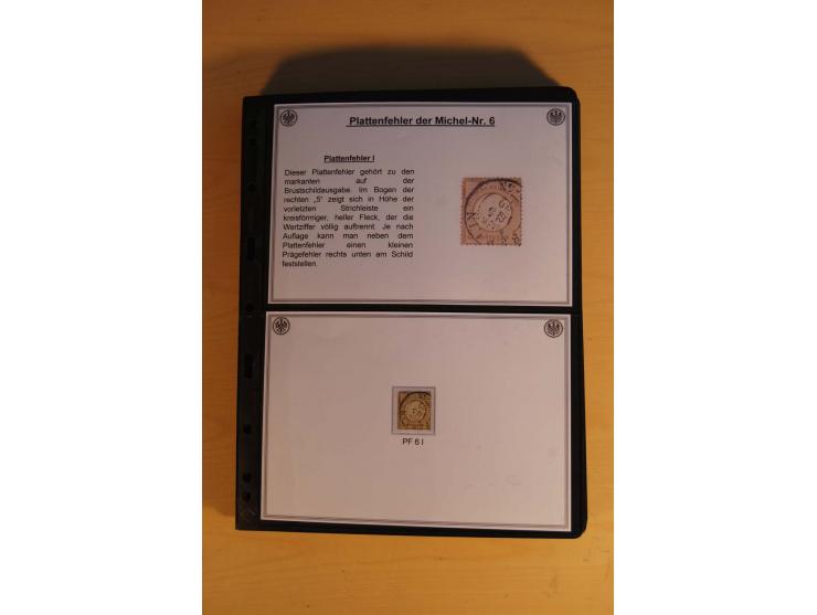 1872/74, große Plattenfehler-Sammlung Brustschilde, gestempelt, in 3 Bänden optisch sehr schön präsentiert mit ca. 300 Platte