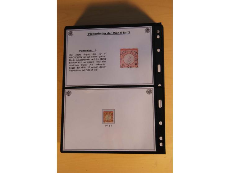 1872/74, große Plattenfehler-Sammlung Brustschilde, gestempelt, in 3 Bänden optisch sehr schön präsentiert mit ca. 300 Platte