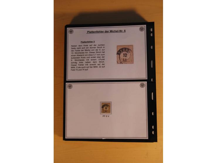 1872/74, große Plattenfehler-Sammlung Brustschilde, gestempelt, in 3 Bänden optisch sehr schön präsentiert mit ca. 300 Platte