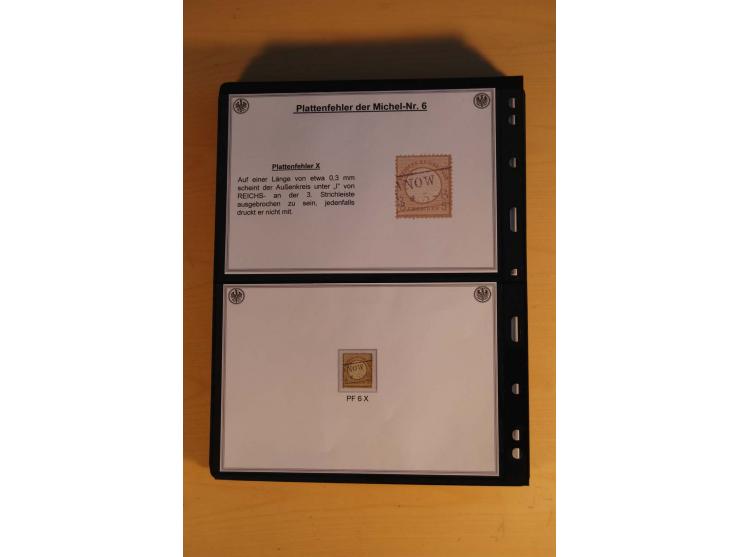 1872/74, große Plattenfehler-Sammlung Brustschilde, gestempelt, in 3 Bänden optisch sehr schön präsentiert mit ca. 300 Platte