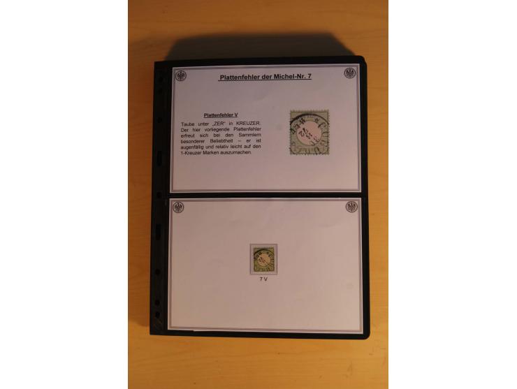 1872/74, große Plattenfehler-Sammlung Brustschilde, gestempelt, in 3 Bänden optisch sehr schön präsentiert mit ca. 300 Platte