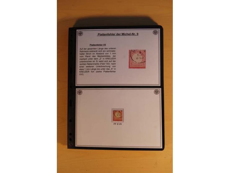 1872/74, große Plattenfehler-Sammlung Brustschilde, gestempelt, in 3 Bänden optisch sehr schön präsentiert mit ca. 300 Platte
