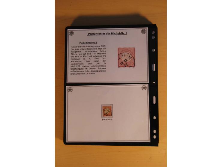 1872/74, große Plattenfehler-Sammlung Brustschilde, gestempelt, in 3 Bänden optisch sehr schön präsentiert mit ca. 300 Platte