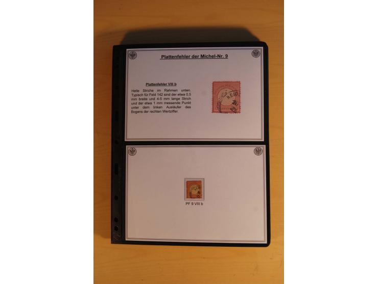 1872/74, große Plattenfehler-Sammlung Brustschilde, gestempelt, in 3 Bänden optisch sehr schön präsentiert mit ca. 300 Platte