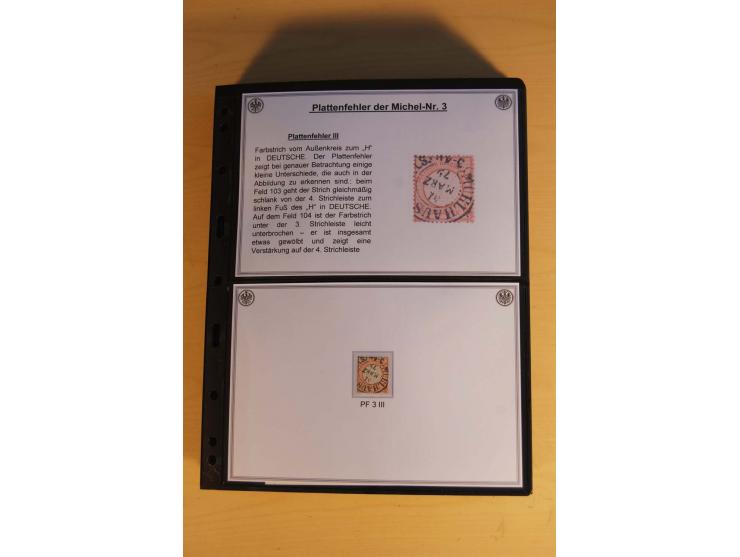 1872/74, große Plattenfehler-Sammlung Brustschilde, gestempelt, in 3 Bänden optisch sehr schön präsentiert mit ca. 300 Platte