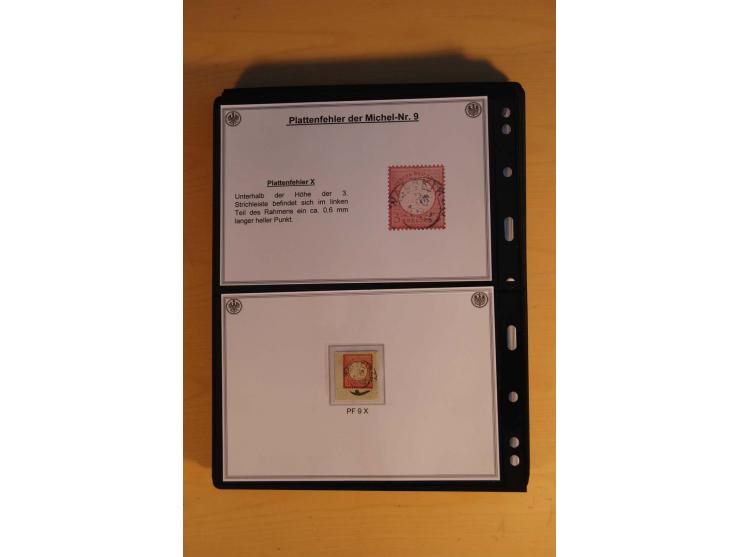 1872/74, große Plattenfehler-Sammlung Brustschilde, gestempelt, in 3 Bänden optisch sehr schön präsentiert mit ca. 300 Platte