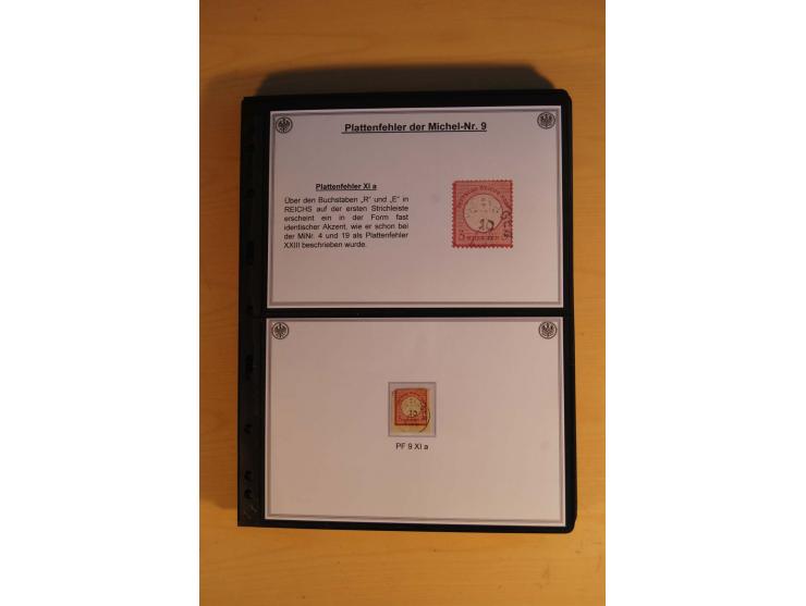 1872/74, große Plattenfehler-Sammlung Brustschilde, gestempelt, in 3 Bänden optisch sehr schön präsentiert mit ca. 300 Platte