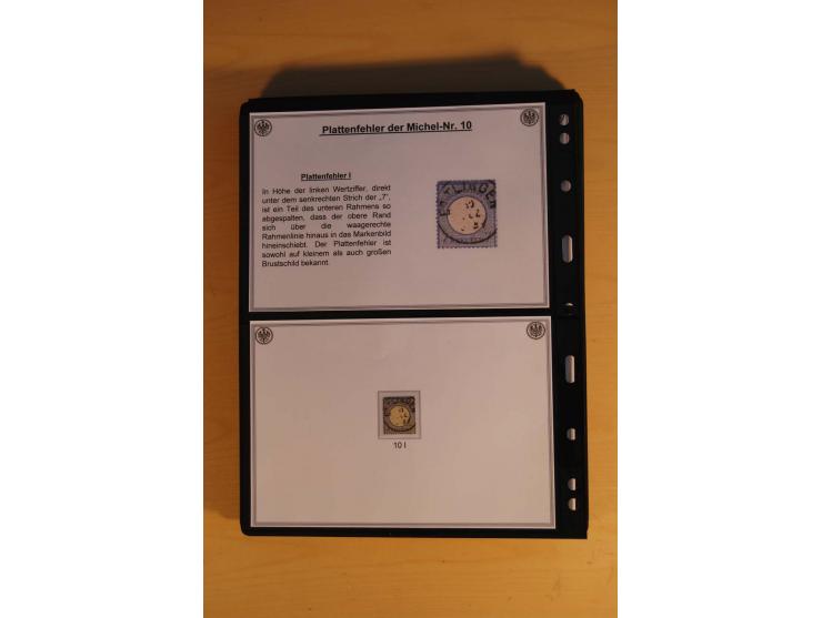 1872/74, große Plattenfehler-Sammlung Brustschilde, gestempelt, in 3 Bänden optisch sehr schön präsentiert mit ca. 300 Platte