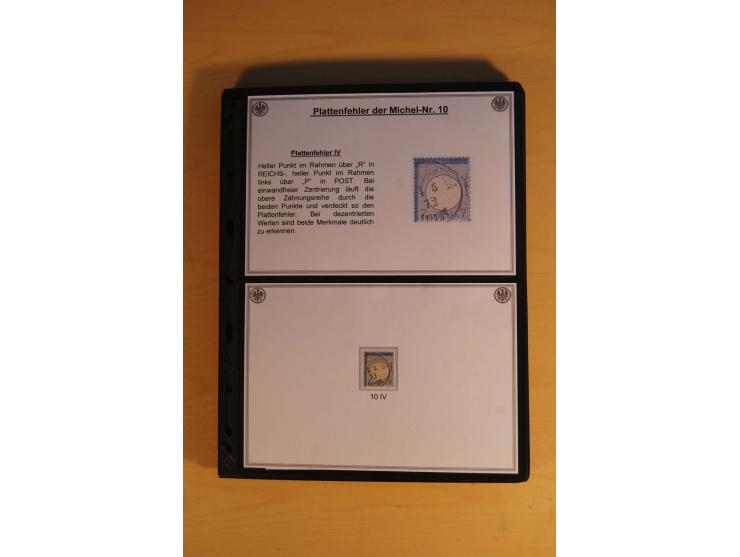1872/74, große Plattenfehler-Sammlung Brustschilde, gestempelt, in 3 Bänden optisch sehr schön präsentiert mit ca. 300 Platte
