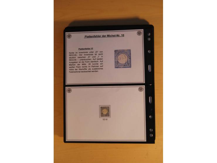 1872/74, große Plattenfehler-Sammlung Brustschilde, gestempelt, in 3 Bänden optisch sehr schön präsentiert mit ca. 300 Platte