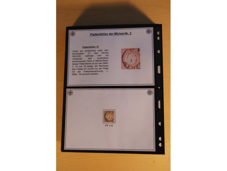 1872/74, große Plattenfehler-Sammlung Brustschilde, gestempelt, in 3 Bänden optisch sehr schön präsentiert mit ca. 300 Platte