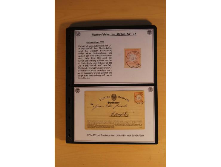 1872/74, große Plattenfehler-Sammlung Brustschilde, gestempelt, in 3 Bänden optisch sehr schön präsentiert mit ca. 300 Platte
