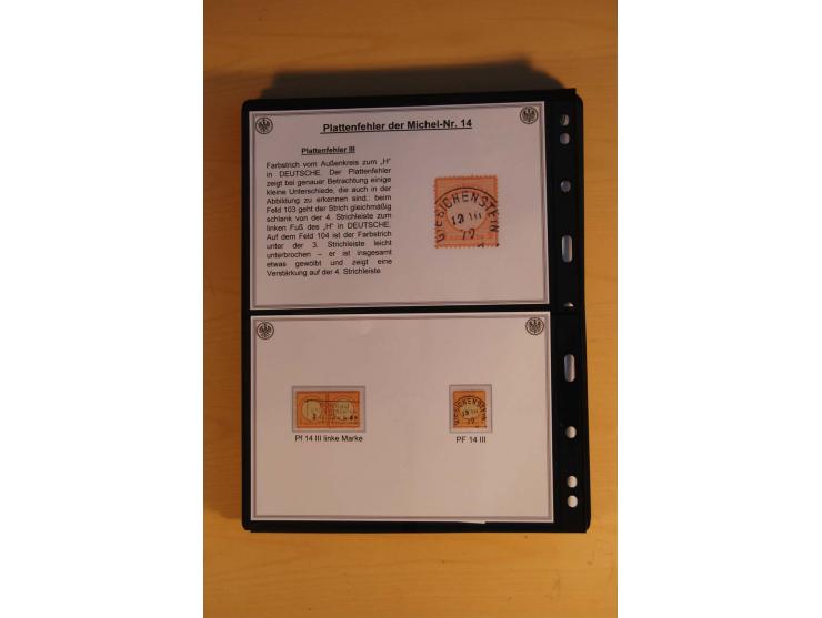 1872/74, große Plattenfehler-Sammlung Brustschilde, gestempelt, in 3 Bänden optisch sehr schön präsentiert mit ca. 300 Platte