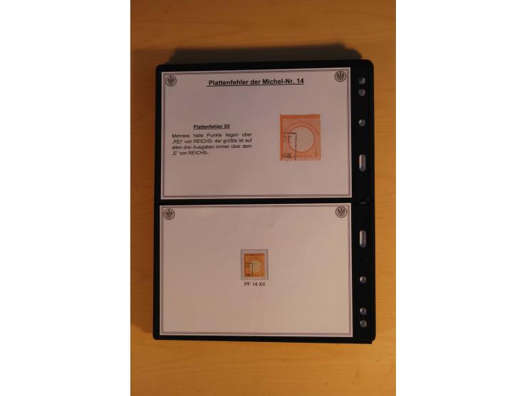 1872/74, große Plattenfehler-Sammlung Brustschilde, gestempelt, in 3 Bänden optisch sehr schön präsentiert mit ca. 300 Platte