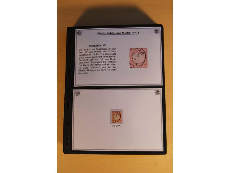 1872/74, große Plattenfehler-Sammlung Brustschilde, gestempelt, in 3 Bänden optisch sehr schön präsentiert mit ca. 300 Platte