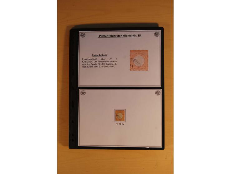 1872/74, große Plattenfehler-Sammlung Brustschilde, gestempelt, in 3 Bänden optisch sehr schön präsentiert mit ca. 300 Platte