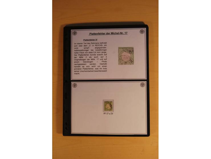1872/74, große Plattenfehler-Sammlung Brustschilde, gestempelt, in 3 Bänden optisch sehr schön präsentiert mit ca. 300 Platte