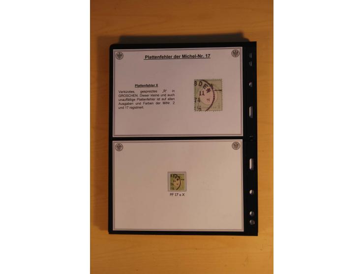1872/74, große Plattenfehler-Sammlung Brustschilde, gestempelt, in 3 Bänden optisch sehr schön präsentiert mit ca. 300 Platte