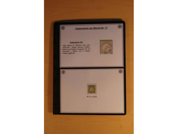 1872/74, große Plattenfehler-Sammlung Brustschilde, gestempelt, in 3 Bänden optisch sehr schön präsentiert mit ca. 300 Platte