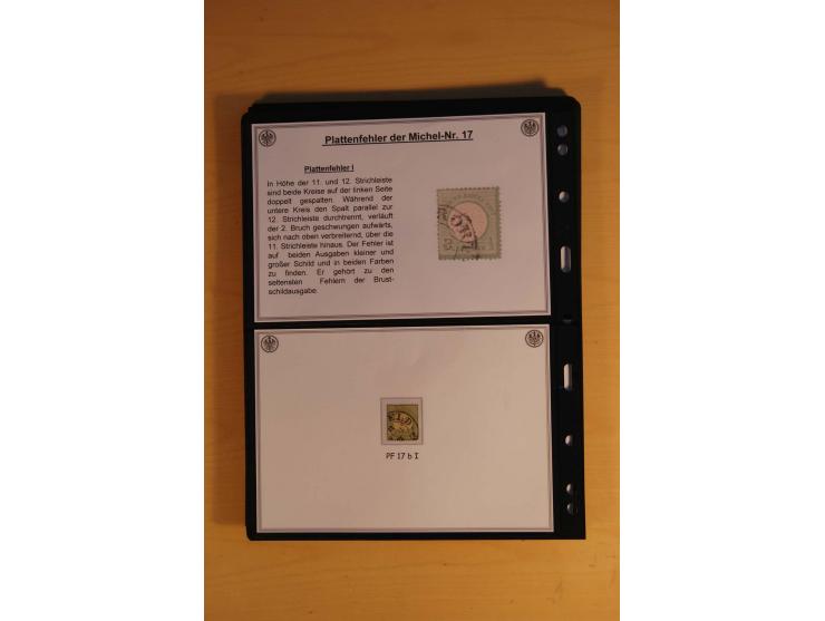 1872/74, große Plattenfehler-Sammlung Brustschilde, gestempelt, in 3 Bänden optisch sehr schön präsentiert mit ca. 300 Platte