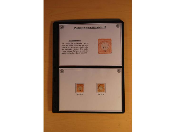 1872/74, große Plattenfehler-Sammlung Brustschilde, gestempelt, in 3 Bänden optisch sehr schön präsentiert mit ca. 300 Platte