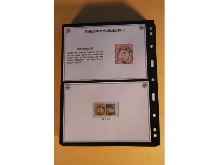 1872/74, große Plattenfehler-Sammlung Brustschilde, gestempelt, in 3 Bänden optisch sehr schön präsentiert mit ca. 300 Platte