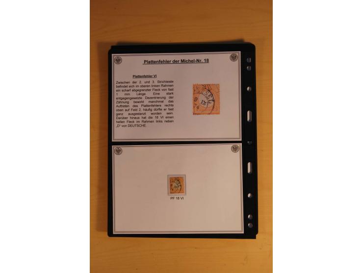 1872/74, große Plattenfehler-Sammlung Brustschilde, gestempelt, in 3 Bänden optisch sehr schön präsentiert mit ca. 300 Platte