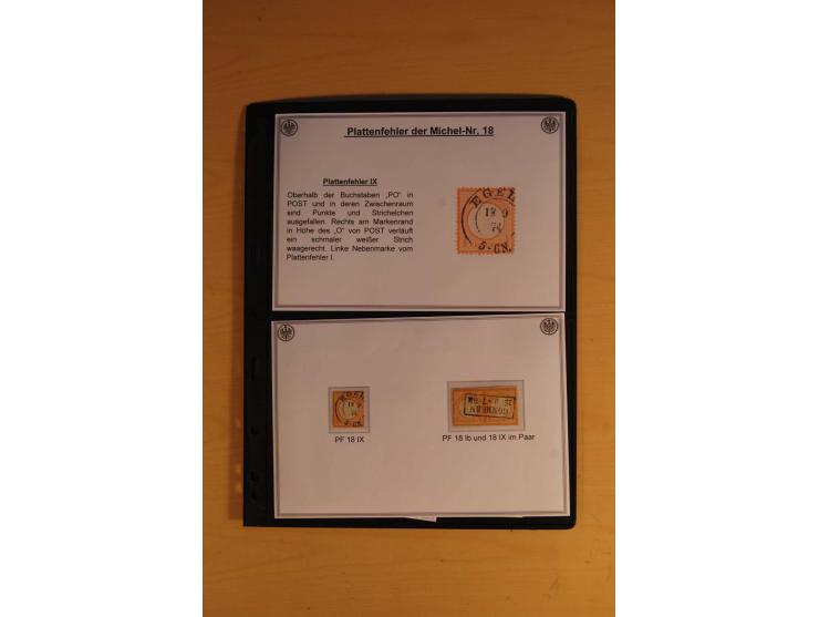 1872/74, große Plattenfehler-Sammlung Brustschilde, gestempelt, in 3 Bänden optisch sehr schön präsentiert mit ca. 300 Platte