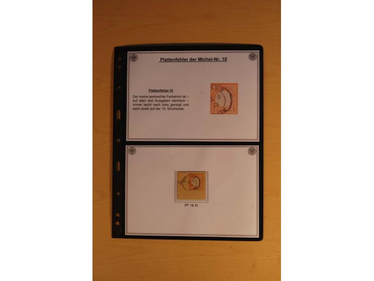 1872/74, große Plattenfehler-Sammlung Brustschilde, gestempelt, in 3 Bänden optisch sehr schön präsentiert mit ca. 300 Platte