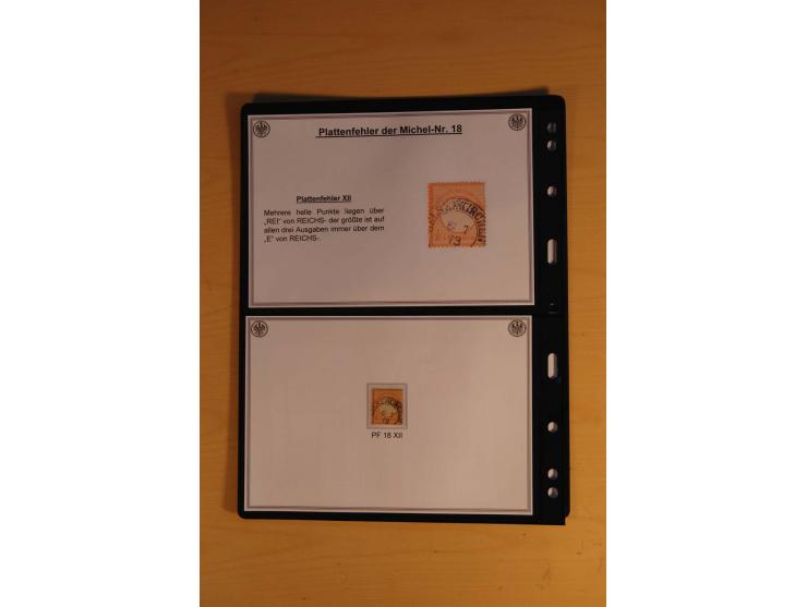 1872/74, große Plattenfehler-Sammlung Brustschilde, gestempelt, in 3 Bänden optisch sehr schön präsentiert mit ca. 300 Platte