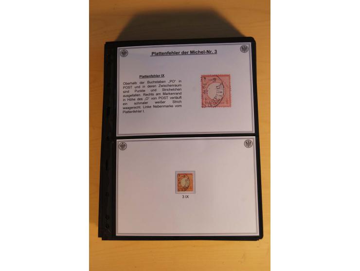 1872/74, große Plattenfehler-Sammlung Brustschilde, gestempelt, in 3 Bänden optisch sehr schön präsentiert mit ca. 300 Platte