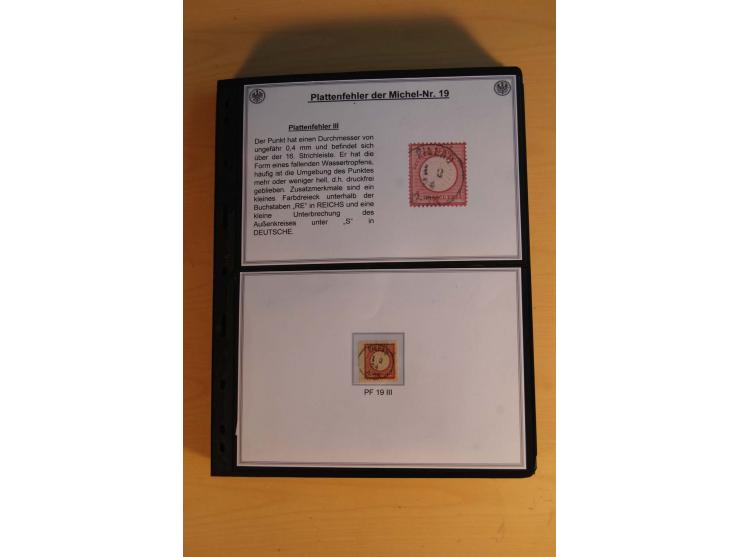 1872/74, große Plattenfehler-Sammlung Brustschilde, gestempelt, in 3 Bänden optisch sehr schön präsentiert mit ca. 300 Platte