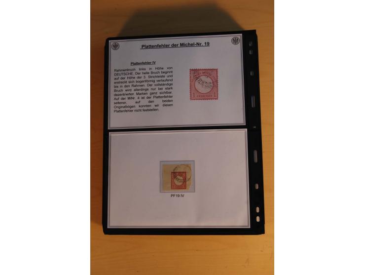 1872/74, große Plattenfehler-Sammlung Brustschilde, gestempelt, in 3 Bänden optisch sehr schön präsentiert mit ca. 300 Platte