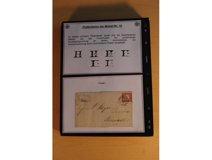 1872/74, große Plattenfehler-Sammlung Brustschilde, gestempelt, in 3 Bänden optisch sehr schön präsentiert mit ca. 300 Platte