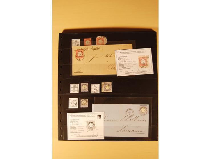 1872/74, Brustschilde-Spezial-Sammlung, überwiegend gestempelt mit ca. 130 Einzelmarken/Briefstücken und 35 Briefen/Karten, d