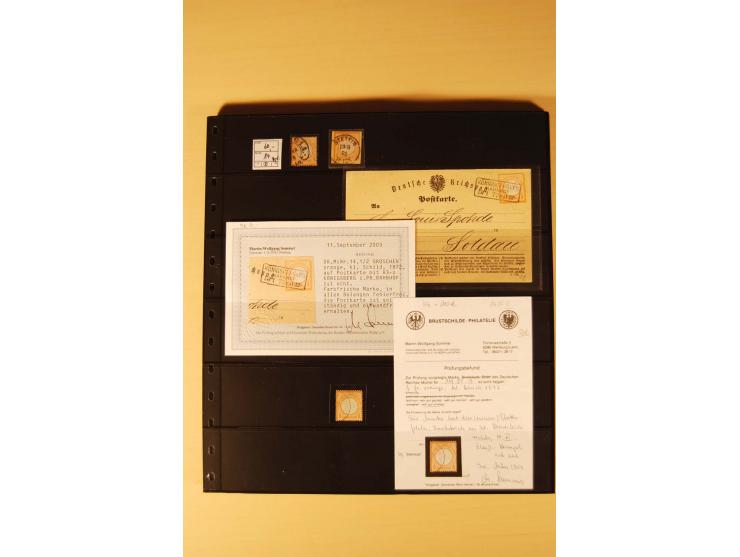 1872/74, Brustschilde-Spezial-Sammlung, überwiegend gestempelt mit ca. 130 Einzelmarken/Briefstücken und 35 Briefen/Karten, d