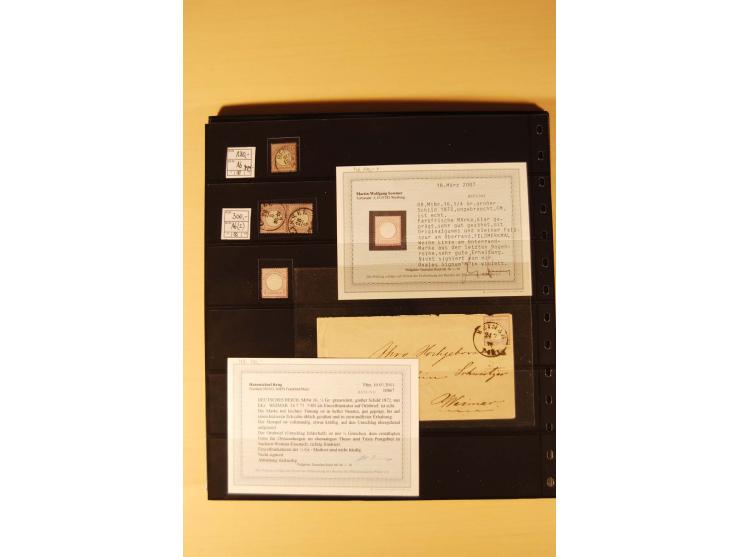 1872/74, Brustschilde-Spezial-Sammlung, überwiegend gestempelt mit ca. 130 Einzelmarken/Briefstücken und 35 Briefen/Karten, d