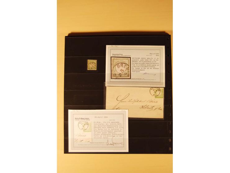 1872/74, Brustschilde-Spezial-Sammlung, überwiegend gestempelt mit ca. 130 Einzelmarken/Briefstücken und 35 Briefen/Karten, d