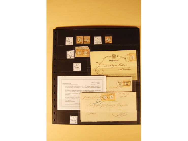 1872/74, Brustschilde-Spezial-Sammlung, überwiegend gestempelt mit ca. 130 Einzelmarken/Briefstücken und 35 Briefen/Karten, d