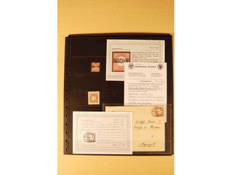 1872/74, Brustschilde-Spezial-Sammlung, überwiegend gestempelt mit ca. 130 Einzelmarken/Briefstücken und 35 Briefen/Karten, d