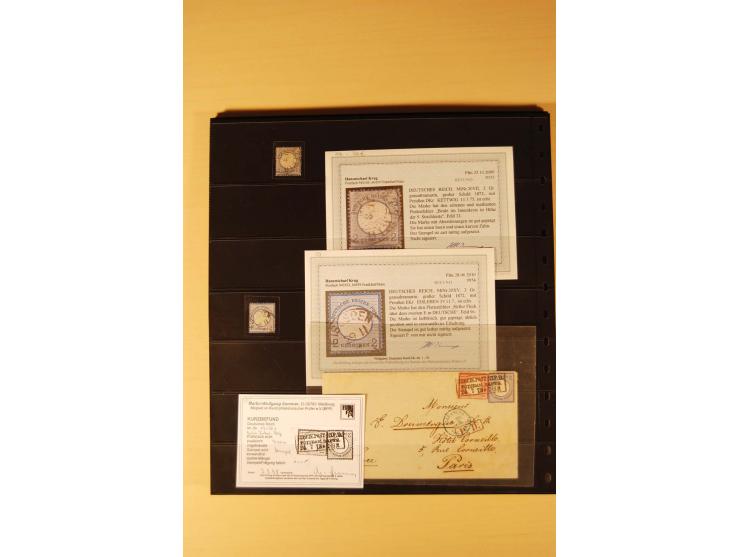 1872/74, Brustschilde-Spezial-Sammlung, überwiegend gestempelt mit ca. 130 Einzelmarken/Briefstücken und 35 Briefen/Karten, d