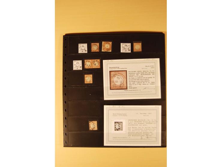 1872/74, Brustschilde-Spezial-Sammlung, überwiegend gestempelt mit ca. 130 Einzelmarken/Briefstücken und 35 Briefen/Karten, d