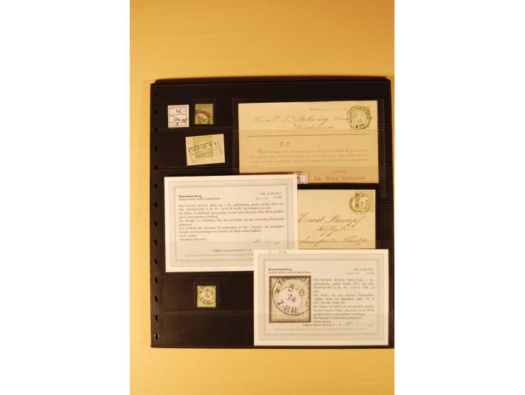 1872/74, Brustschilde-Spezial-Sammlung, überwiegend gestempelt mit ca. 130 Einzelmarken/Briefstücken und 35 Briefen/Karten, d