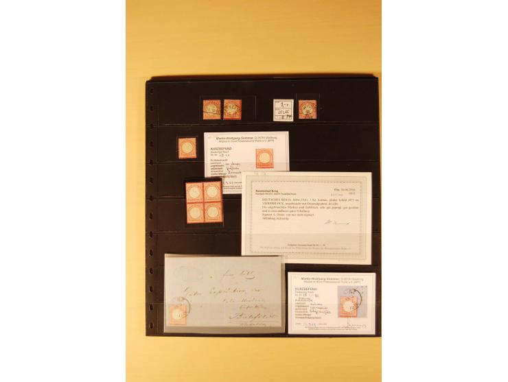 1872/74, Brustschilde-Spezial-Sammlung, überwiegend gestempelt mit ca. 130 Einzelmarken/Briefstücken und 35 Briefen/Karten, d