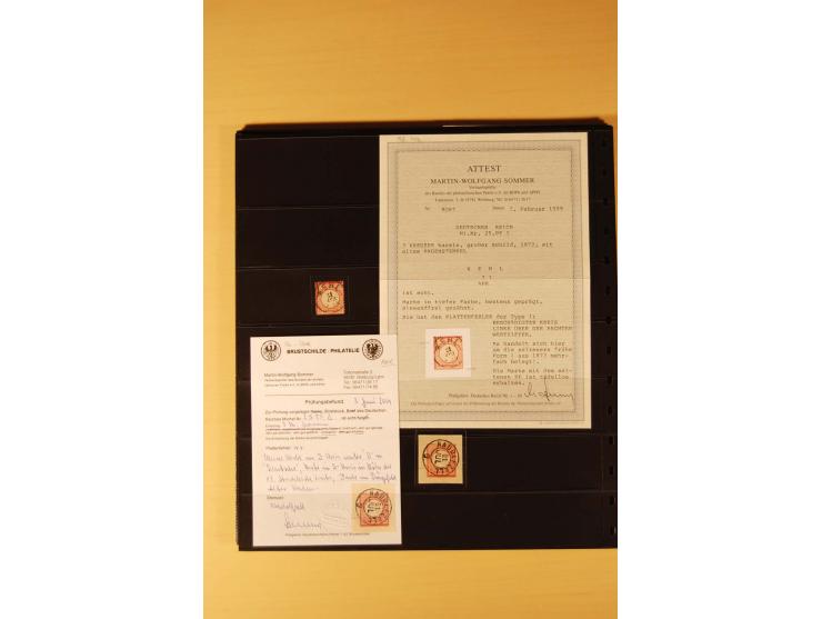 1872/74, Brustschilde-Spezial-Sammlung, überwiegend gestempelt mit ca. 130 Einzelmarken/Briefstücken und 35 Briefen/Karten, d